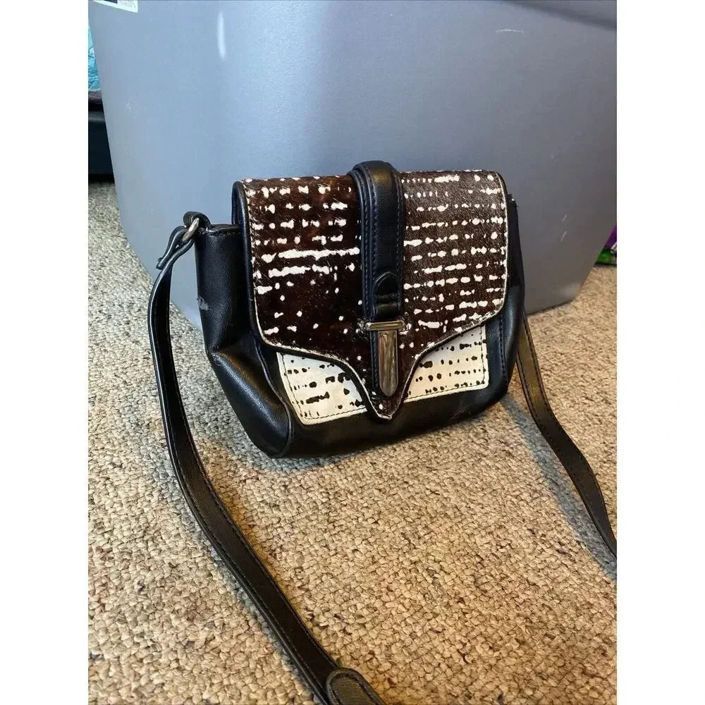 Zara Basic Collection Mini Women’s Crossbody Faux Leather/Fur Black Brown White - Picture 6 of 11